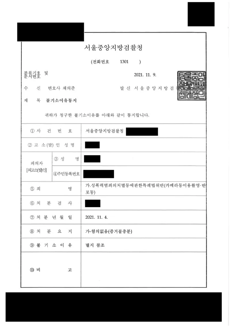 카메라등이용촬영죄 혐의없음 처분을 받은 사례