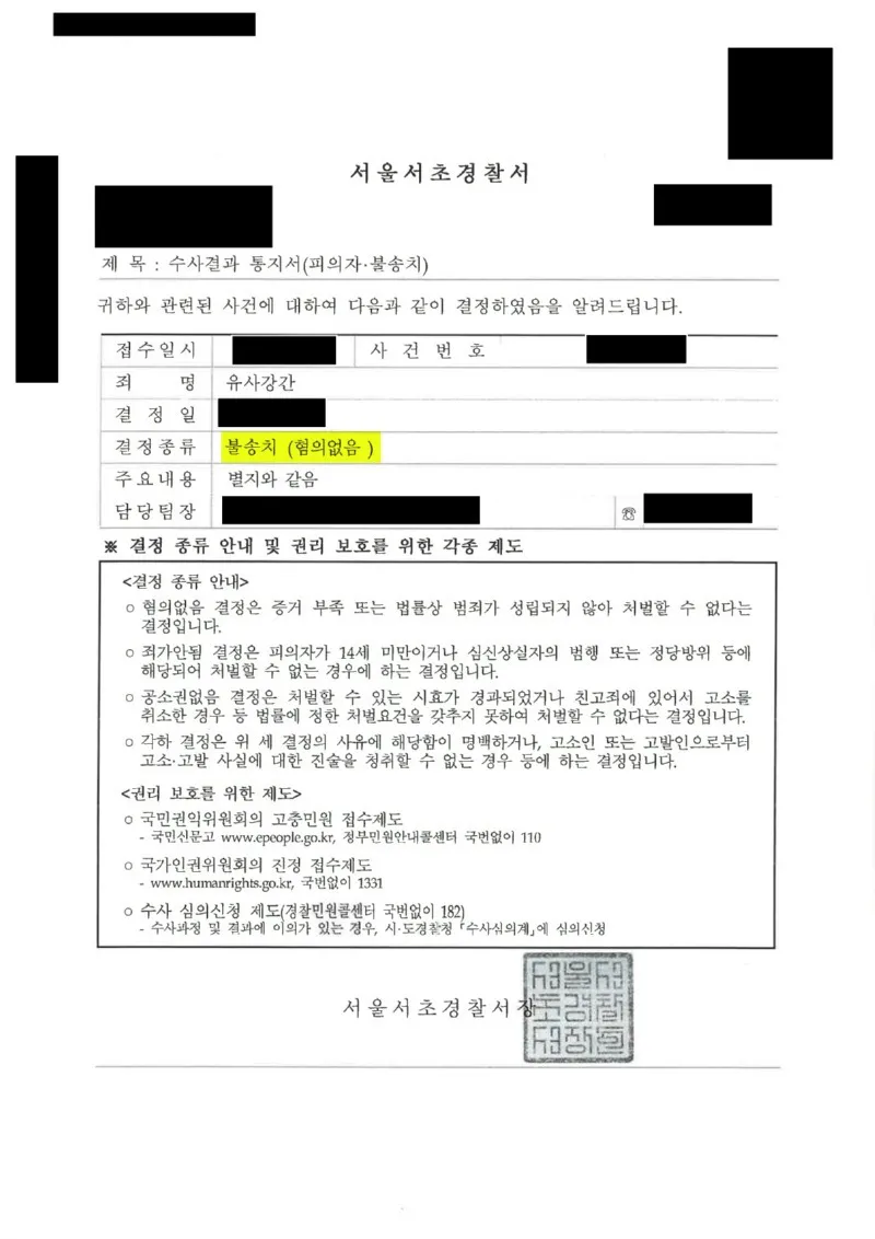 유사강간 혐의 불송치로 마무리된 사례