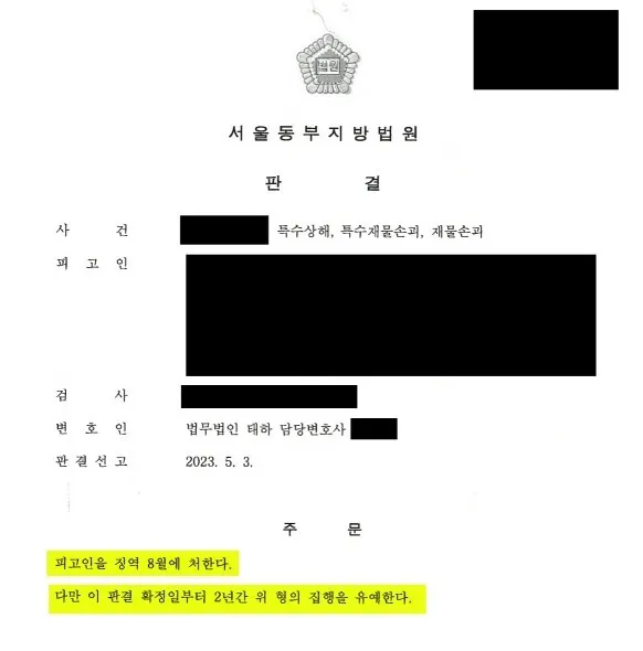 특수상해·특수재물손괴 혐의에 집행유예가 선고된 사례