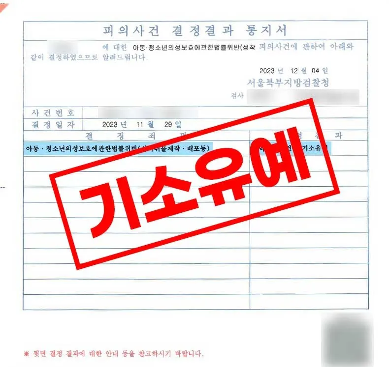 아동·청소년 성착취물 전송 혐의로 교육조건부 기소유예 처분이 내려진 사례