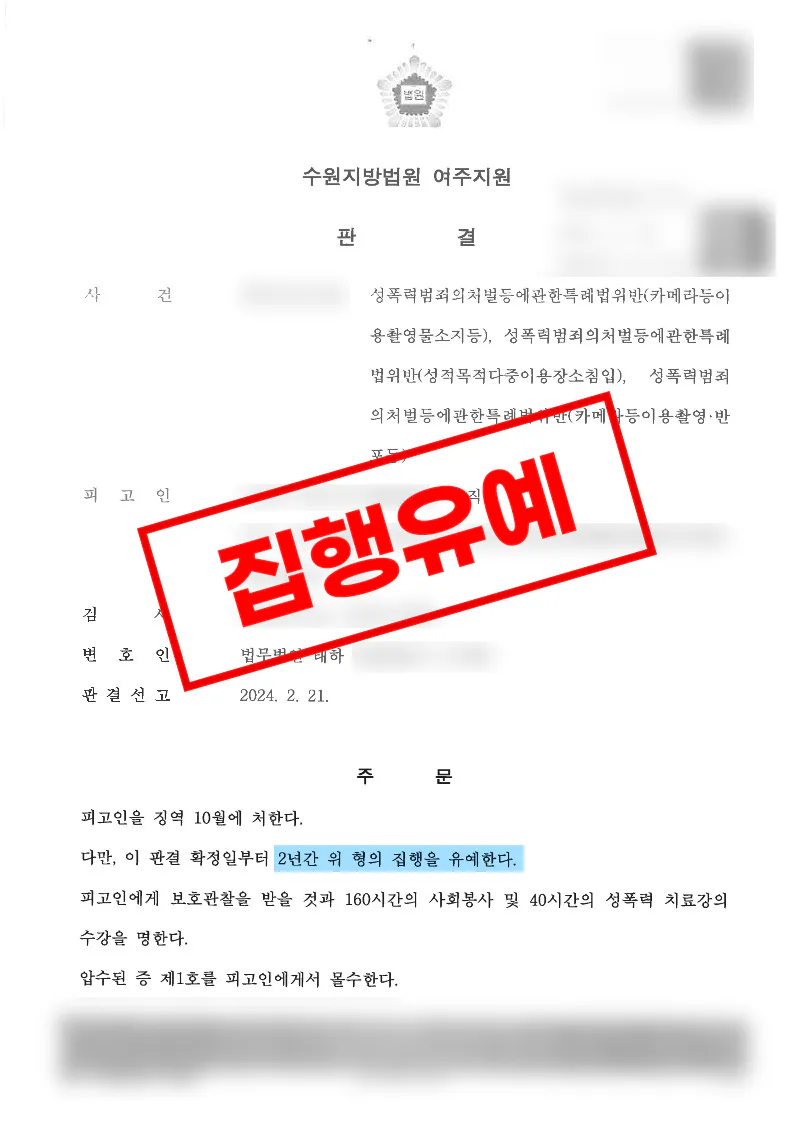 반복된 불법촬영 혐의에 대해 항소심과 수사단계에서 집행유예가 선고된 사례