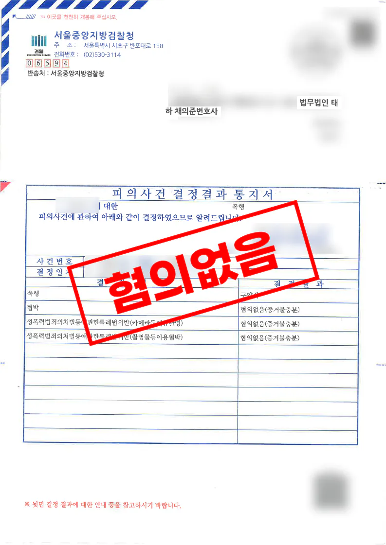 촬영물등이용협박 혐의 송치 후 증거불충분으로 혐의없음 처분된 사례