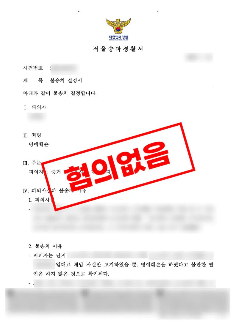 차임 분쟁 연락 과정에서 명예훼손 혐의가 제기된 사례