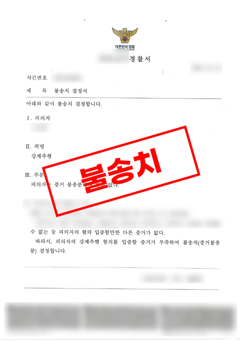 만취 상태의 강제추행 혐의에서 고의 여부를 다투어 불송치된 사례