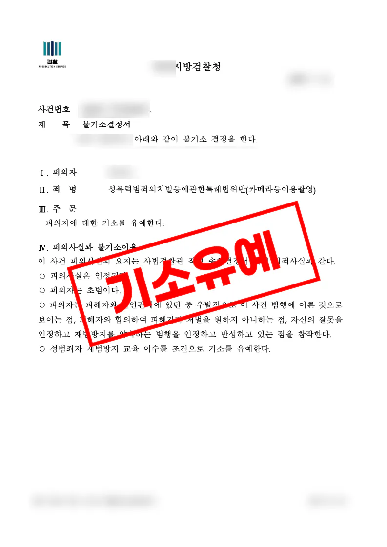 연인 관계에서 제기된 불법촬영 혐의가 기소유예로 종결된 사례