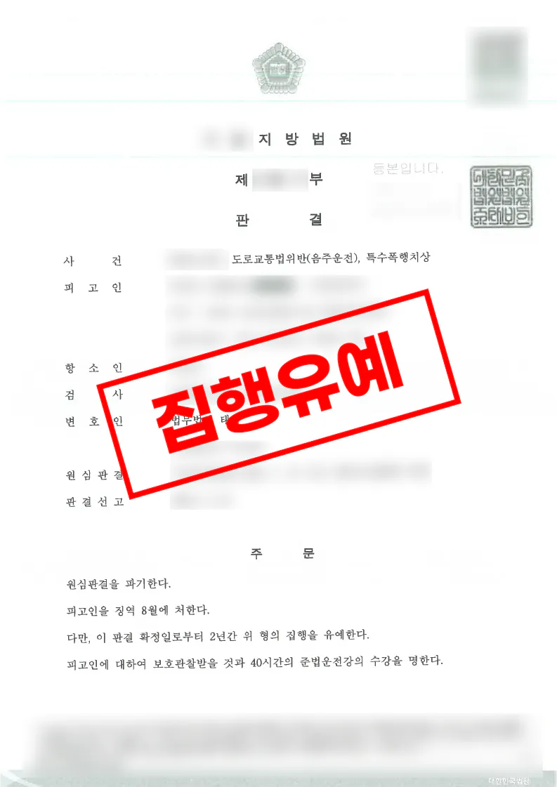 음주 상태에서 발생한 상해 사건 항소심 집행유예 변경 사례