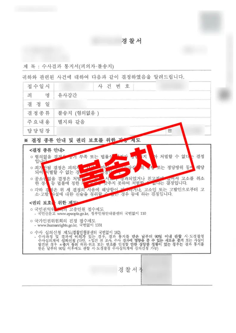 유사강간 혐의로 고소되었으나 경찰 수사 끝에 불송치 혐의없음 결정을 받은 사례