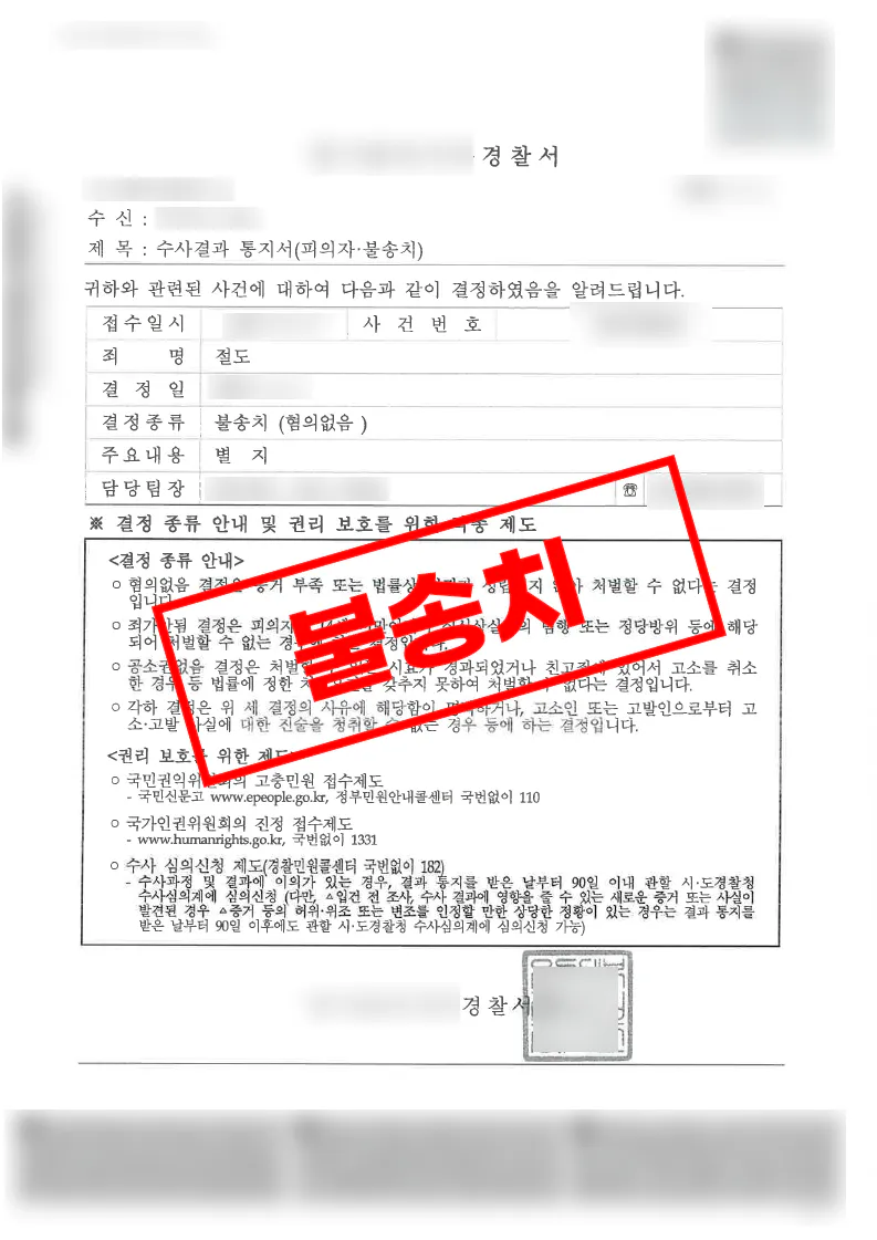 무인매장 절도 혐의에서 결제 누락의 고의가 없음을 입증해 불송치된 사례