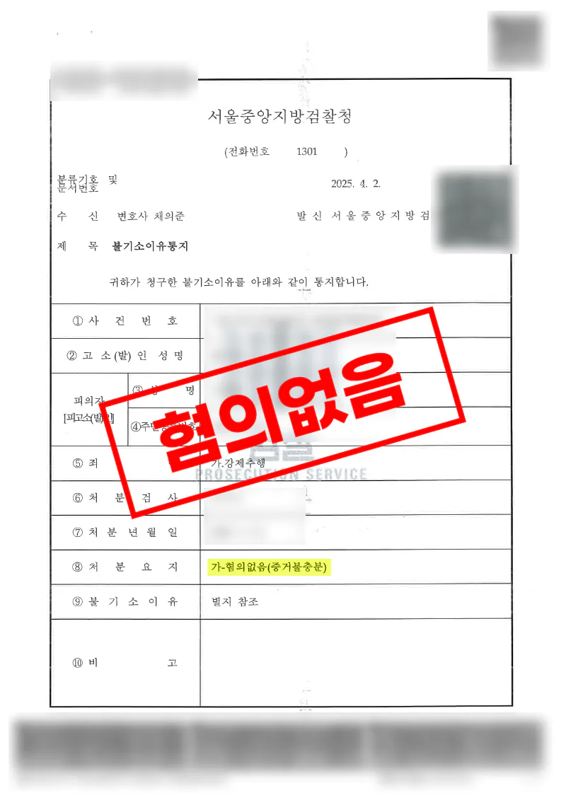 CCTV 증거가 있었던 강제추행 사건에서 고의성 부재를 입증해 불기소 혐의없음 처분을 받은 사례