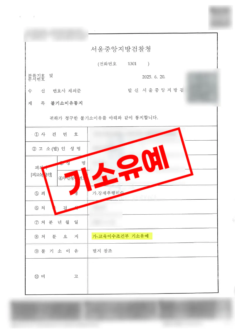 강제추행미수 혐의에서 피해자 합의와 정상참작으로 기소유예를 받은 사례