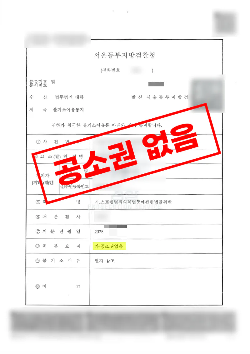 주한미군 스토킹처벌법위반 혐의에서 재판권불행사로 공소권 없음 처분을 받은 사례