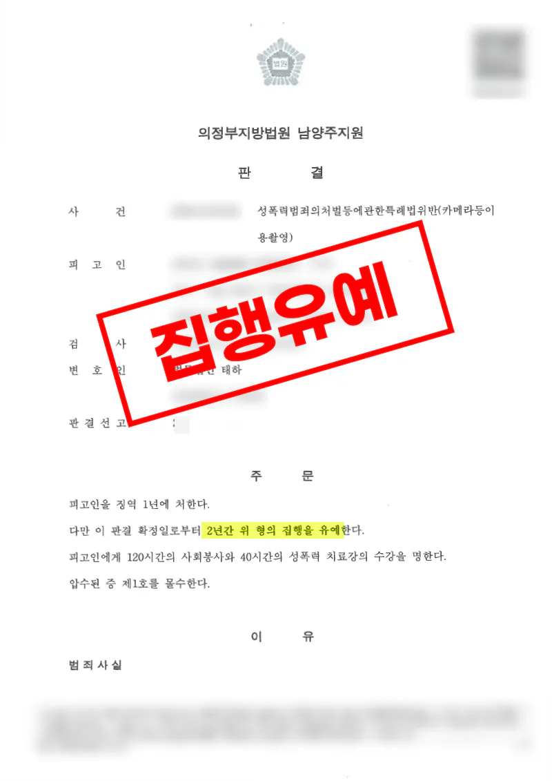 직장 내 화장실 카메라등이용촬영 혐의에서 집행유예가 확정된 사례