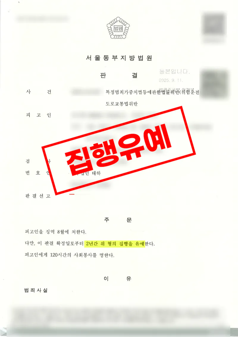 향정신성의약품 약물운전 위험운전치상, 실형 가능성 속 집행유예 판결 사례