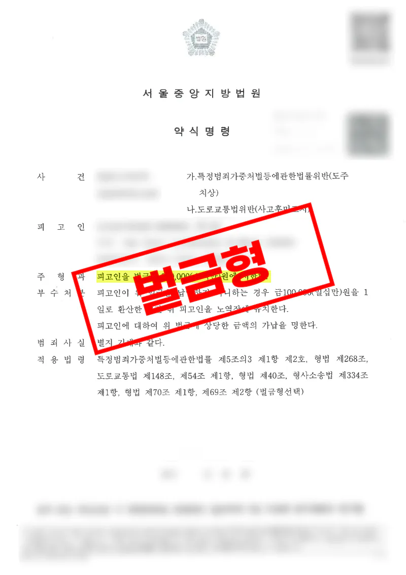 라바콘 사고로 보행자 상해가 발생한 도주치상 사건에서 벌금형으로 마무리한 사례