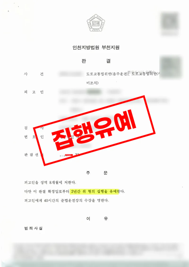 음주운전 3회 재범 구속 사건에서 집행유예로 석방된 사례