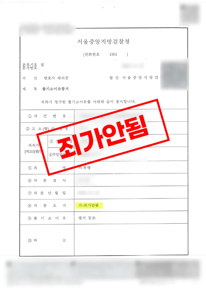술집 난동 제지 과정에서 폭행 혐의 기소유예처분 취소를 이끌어낸 사례