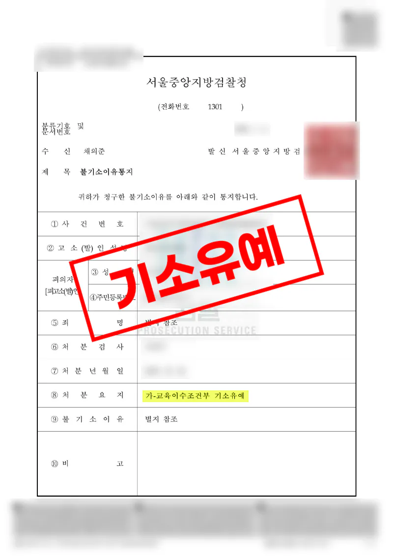 만취 상태 신체접촉으로 강제추행 혐의를 받았으나 교육이수조건부 기소유예로 종결된 사례