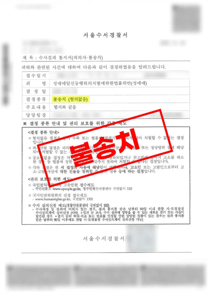 안마시술소 업주 성매매알선 혐의, 구체적 인식과 관여 입증 부족으로 불송치된 사례