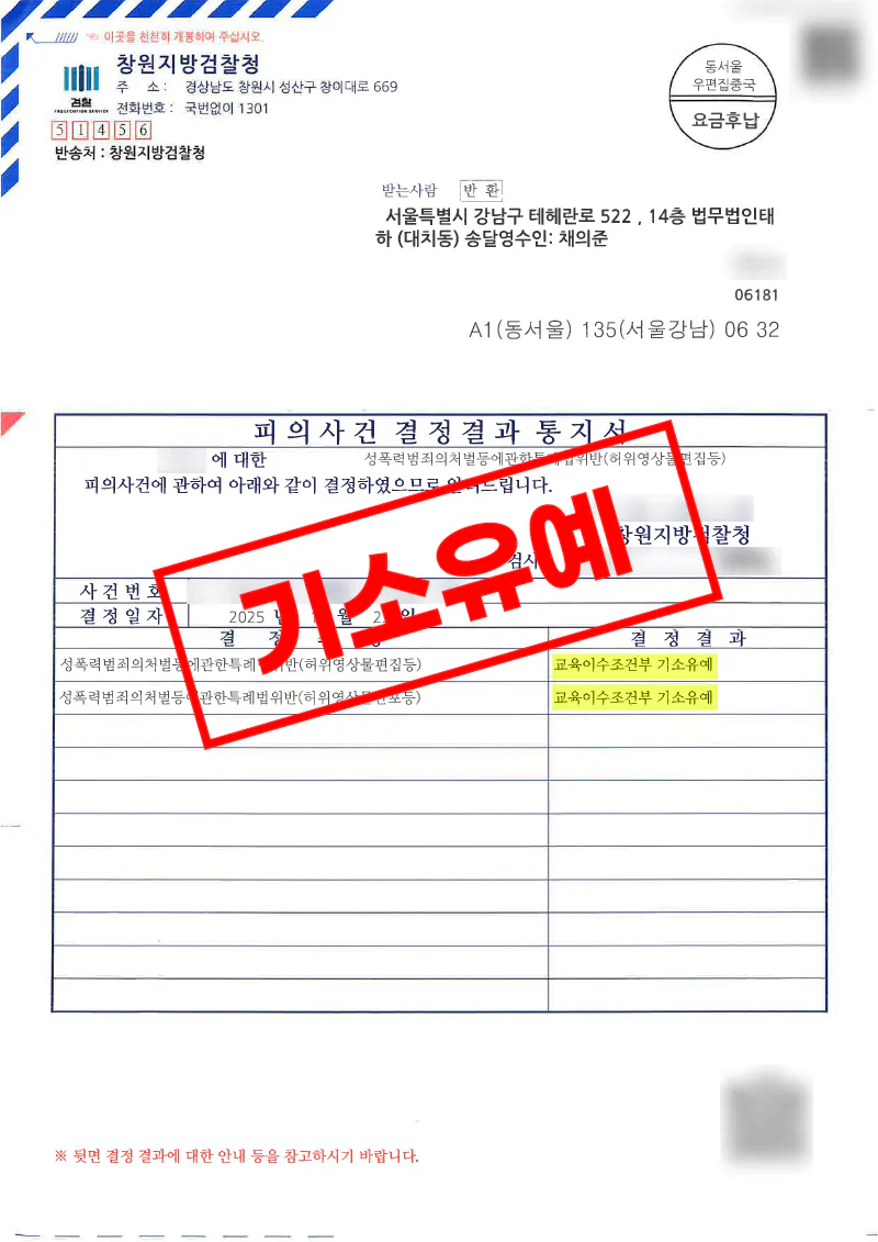 텔레그램 지인능욕 영상물 게시 혐의에서 교육이수조건부 기소유예를 받은 사례