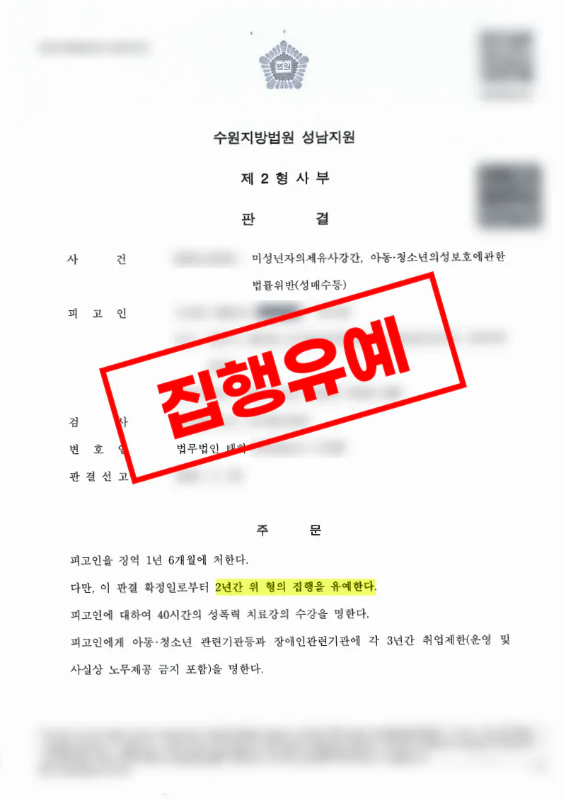 SNS로 알게 된 미성년자 대상 의제유사강간·성매수 혐의에서 집행유예를 받은 사례